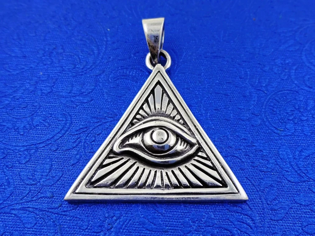 Pyramid Eye of Horus Pendant Sterling Silver Illuminati Necklace All Seeing Eye